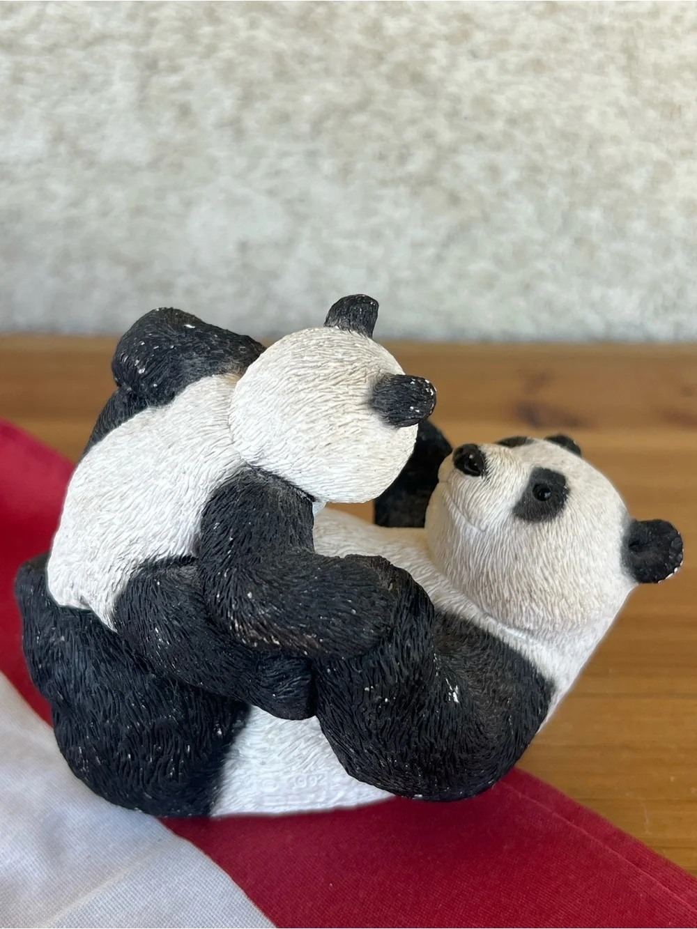 Panda Mom and Baby Figurine - Black & White